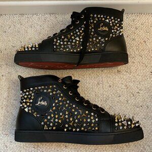 Christian Louboutin "Louis" All Over Spikes Black Gold High Top Sneaker SZ 13 US
